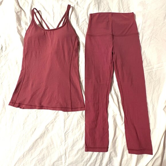 Lululemon Free To Be Tank 4 & Align Crop Leggings 2 Yoga Set Misty Merlot - Picture 3 of 15